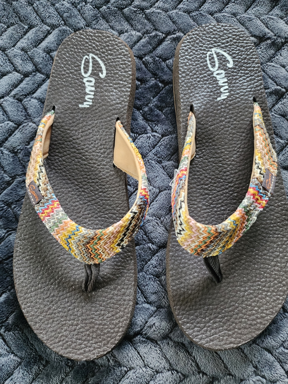 Savvy Multicolor Strap Brown Flip Flop Sandals